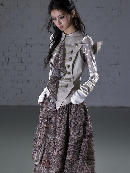 NO ROMANCE Leopard Embroidered Wing Patchwork Asymmetrical Women&