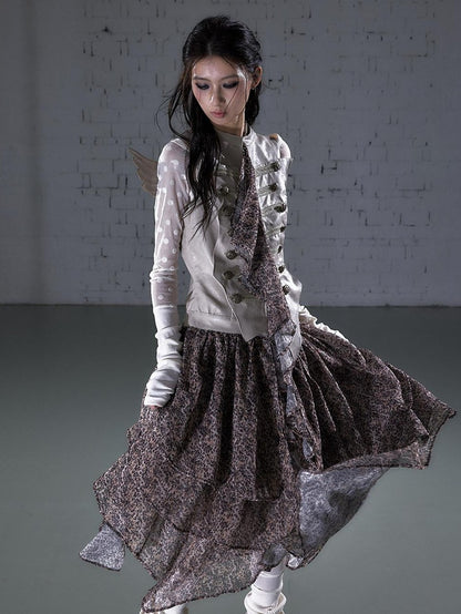NO ROMANCE Leopard Embroidered Wing Patchwork Asymmetrical Women&