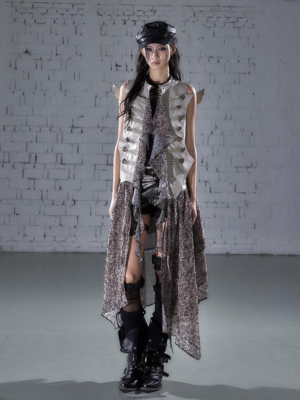 NO ROMANCE Leopard Embroidered Wing Patchwork Asymmetrical Women&