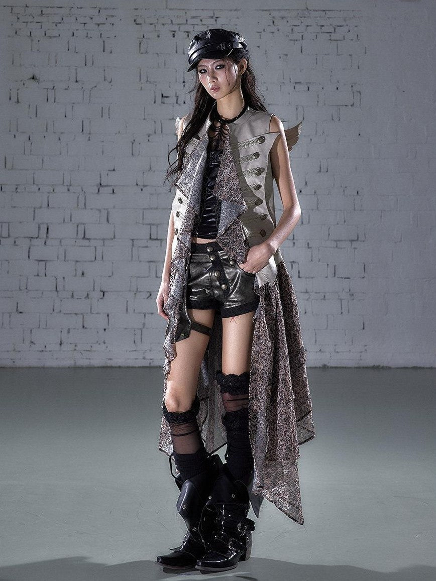NO ROMANCE Leopard Embroidered Wing Patchwork Asymmetrical Women&