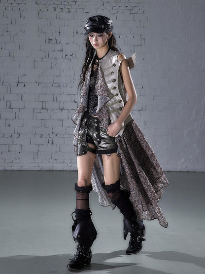 NO ROMANCE Leopard Embroidered Wing Patchwork Asymmetrical Women&