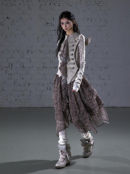 NO ROMANCE Leopard Embroidered Wing Patchwork Asymmetrical Women&