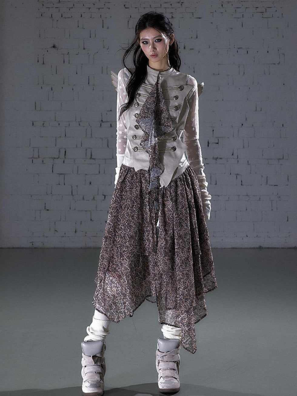 NO ROMANCE Leopard Embroidered Wing Patchwork Asymmetrical Women&