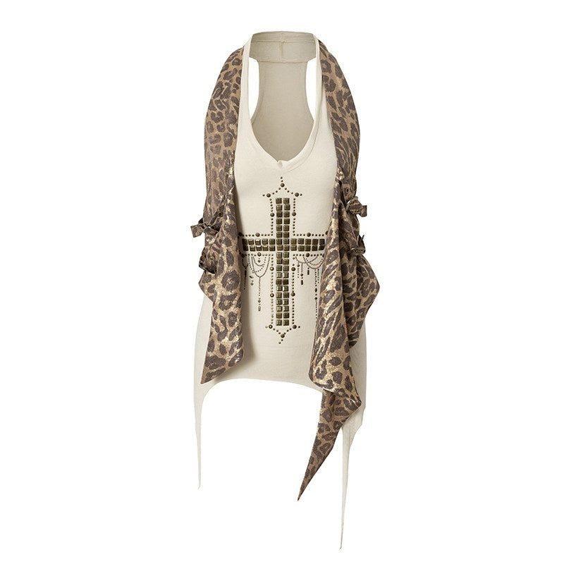 NO_ROMANCE_Leopard_Print_Halter_V-neck_Faux_Two_Piece_Slim_Long_Strap_Women&