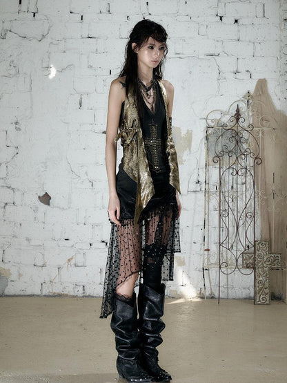 NO ROMANCE Leopard Print Halter V-neck Faux Two Piece Slim Long Strap Women&