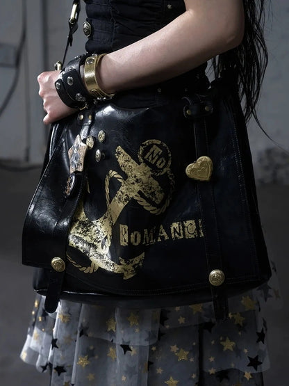 NO ROMANCE Original Design Pvc Structured Shoulder Crossbody Women Black White Bag