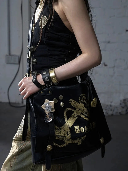 NO ROMANCE Original Design Pvc Structured Shoulder Crossbody Women Black White Bag