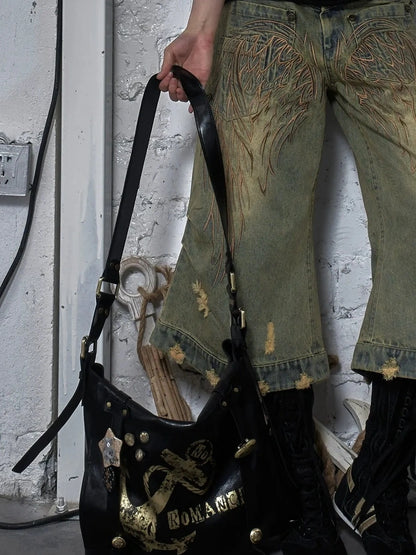 NO ROMANCE Original Design Pvc Structured Shoulder Crossbody Women Black White Bag