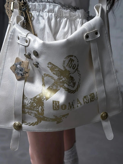 NO ROMANCE Original Design Pvc Structured Shoulder Crossbody Women Black White Bag