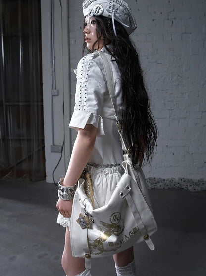 NO ROMANCE Original Design Pvc Structured Shoulder Crossbody Women Black White Bag