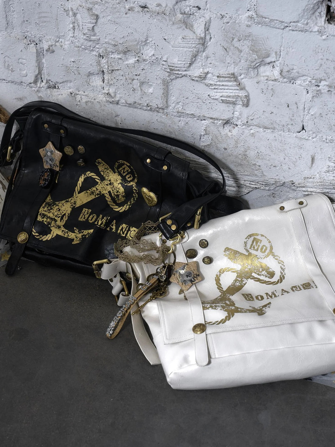 NO ROMANCE Original Design Pvc Structured Shoulder Crossbody Women Black White Bag