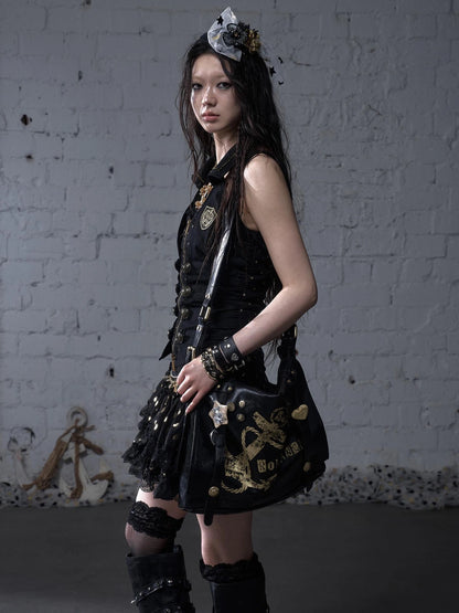 NO ROMANCE Original Design Pvc Structured Shoulder Crossbody Women Black White Bag