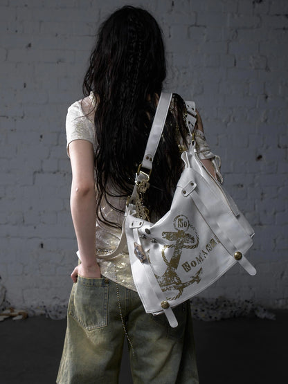 NO ROMANCE Original Design Pvc Structured Shoulder Crossbody Women Black White Bag