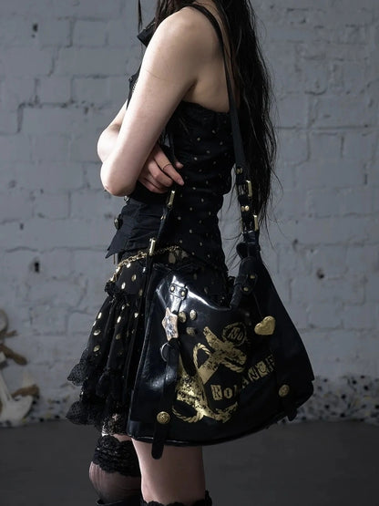 NO ROMANCE Original Design Pvc Structured Shoulder Crossbody Women Black White Bag