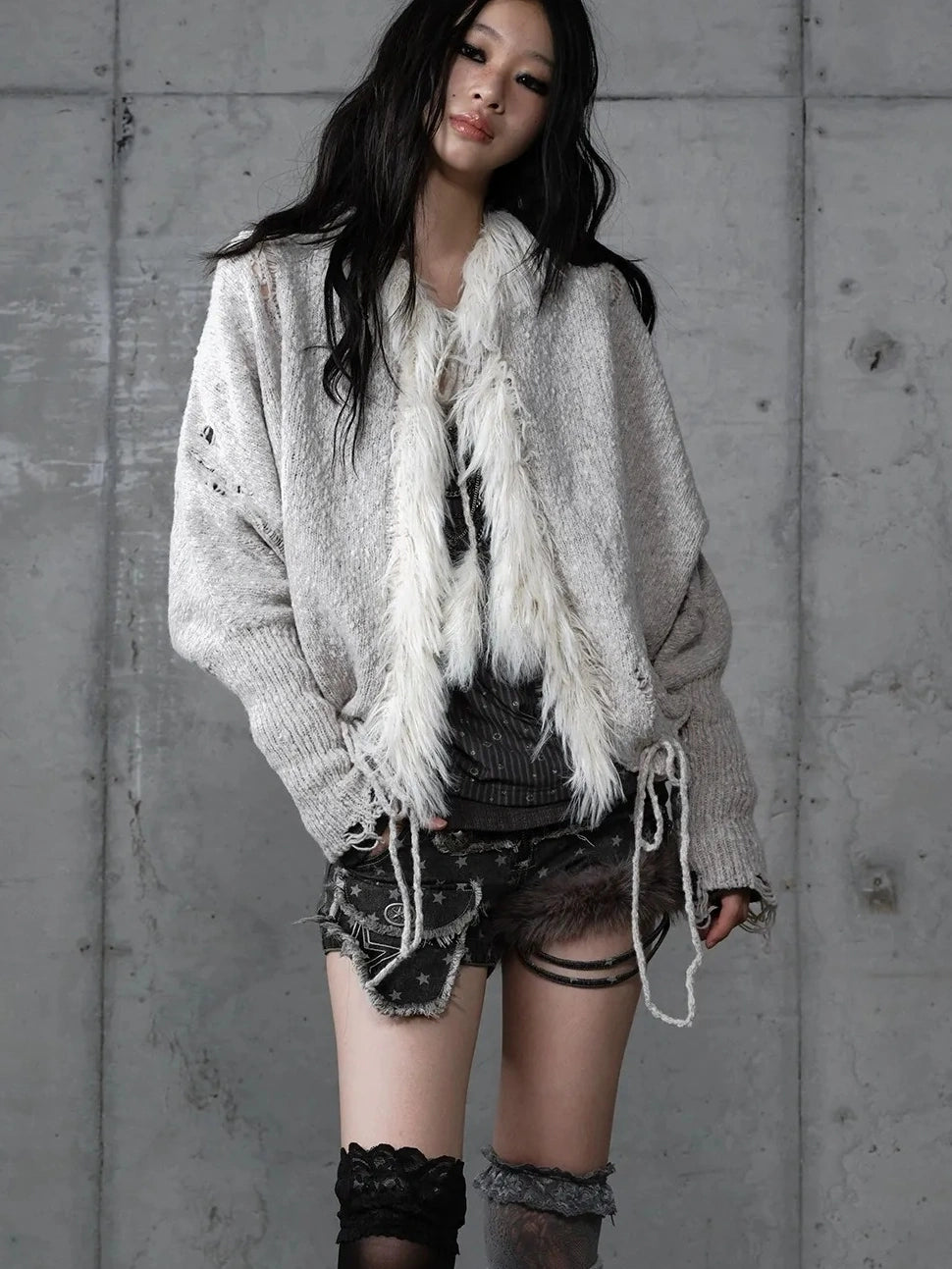 NO ROMANCE Oversized Wool Blend Knit Fringe Open Front Cardigan Batwing Long Sleeve Sweater