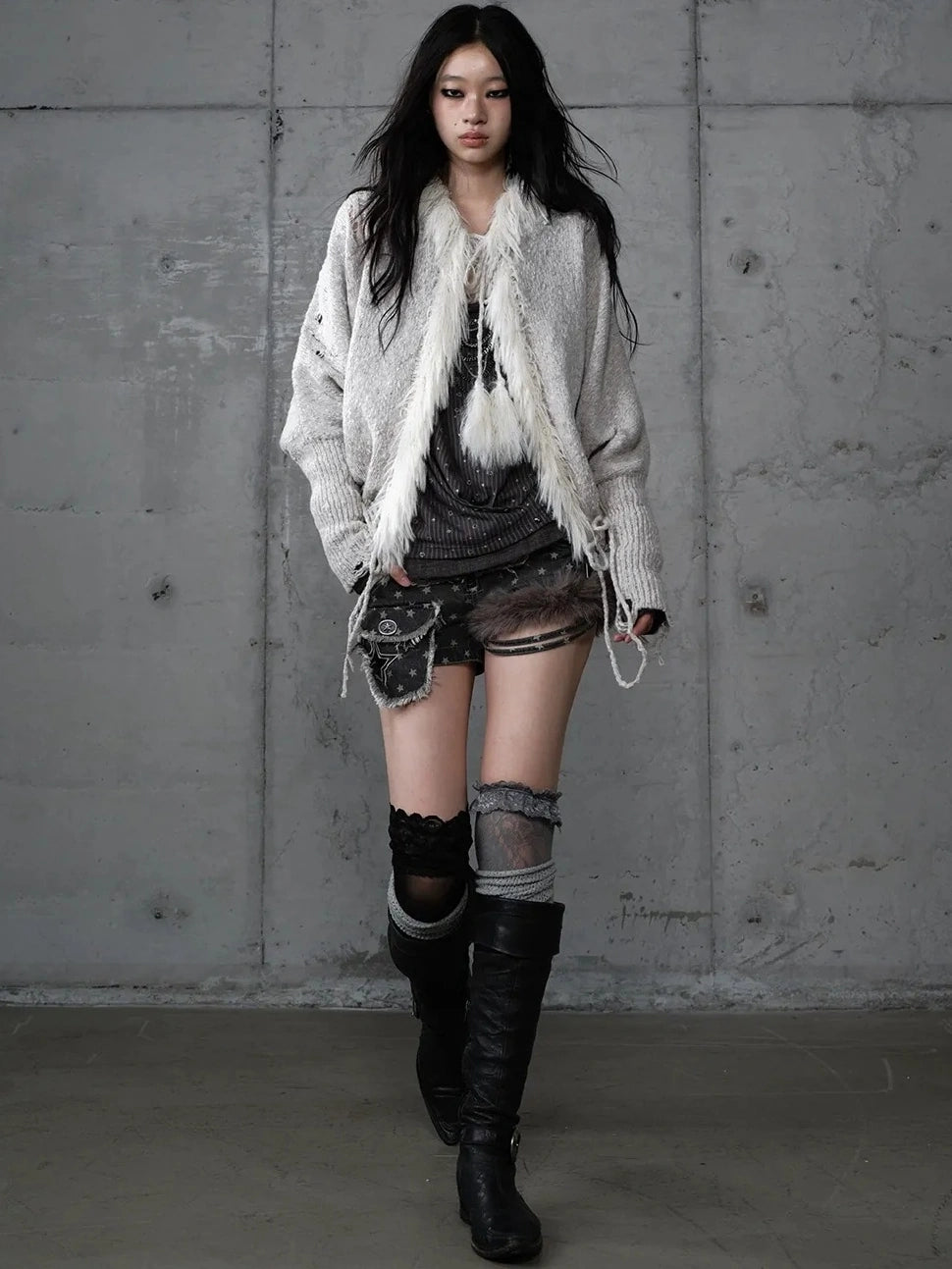 NO ROMANCE Oversized Wool Blend Knit Fringe Open Front Cardigan Batwing Long Sleeve Sweater