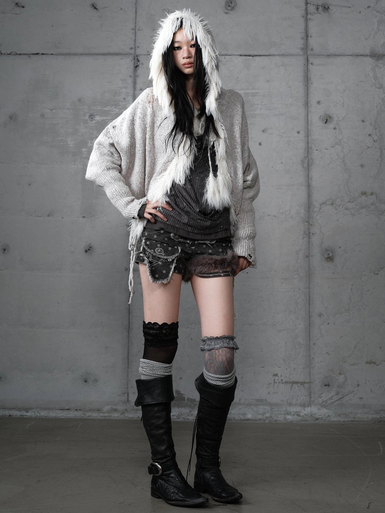 NO ROMANCE Oversized Wool Blend Knit Fringe Open Front Cardigan Batwing Long Sleeve Sweater