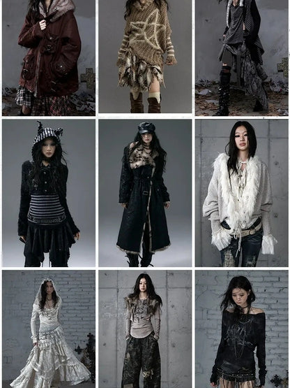 NO ROMANCE Oversized Wool Blend Knit Fringe Open Front Cardigan Batwing Long Sleeve Sweater