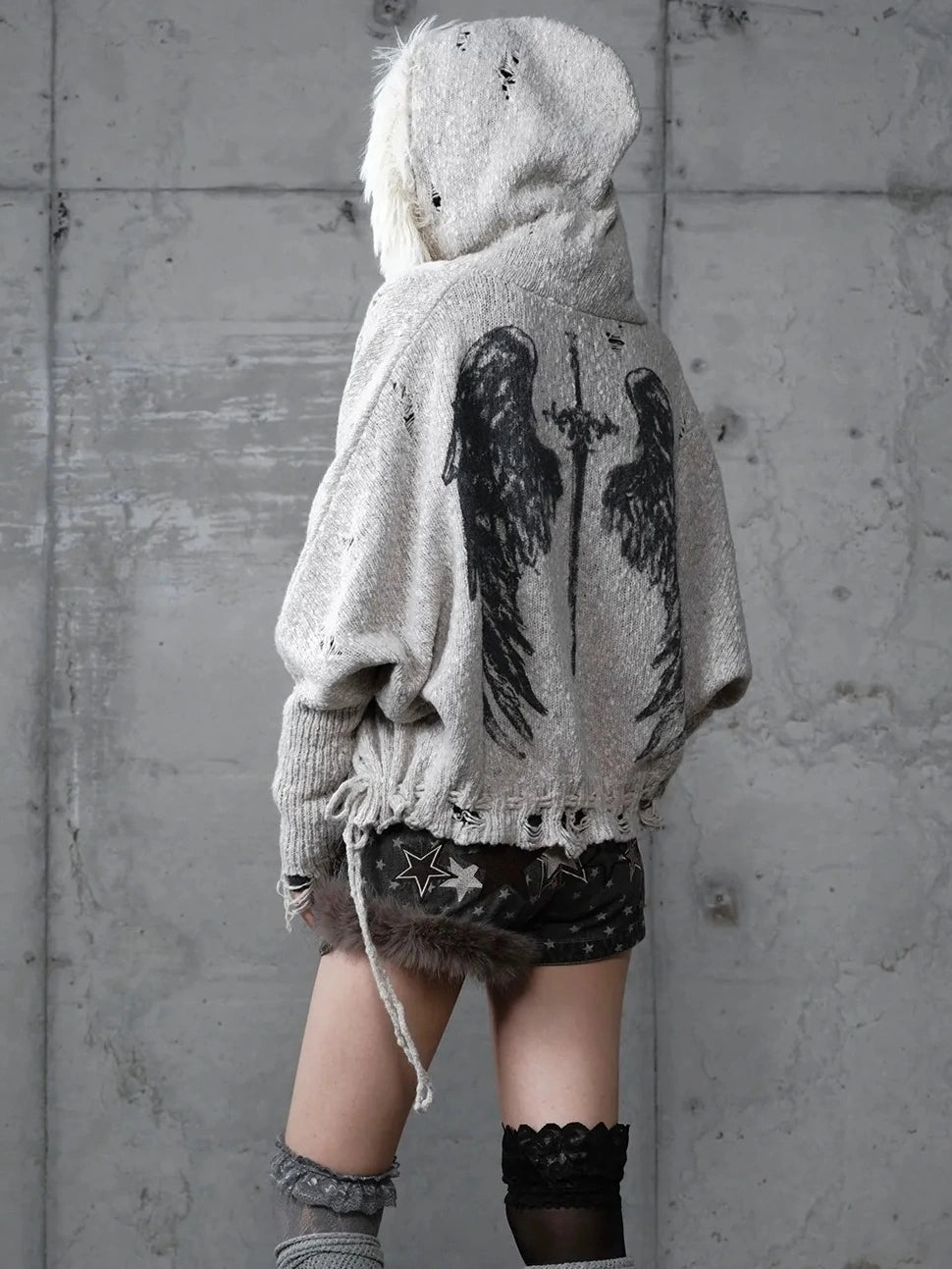 NO ROMANCE Oversized Wool Blend Knit Fringe Open Front Cardigan Batwing Long Sleeve Sweater