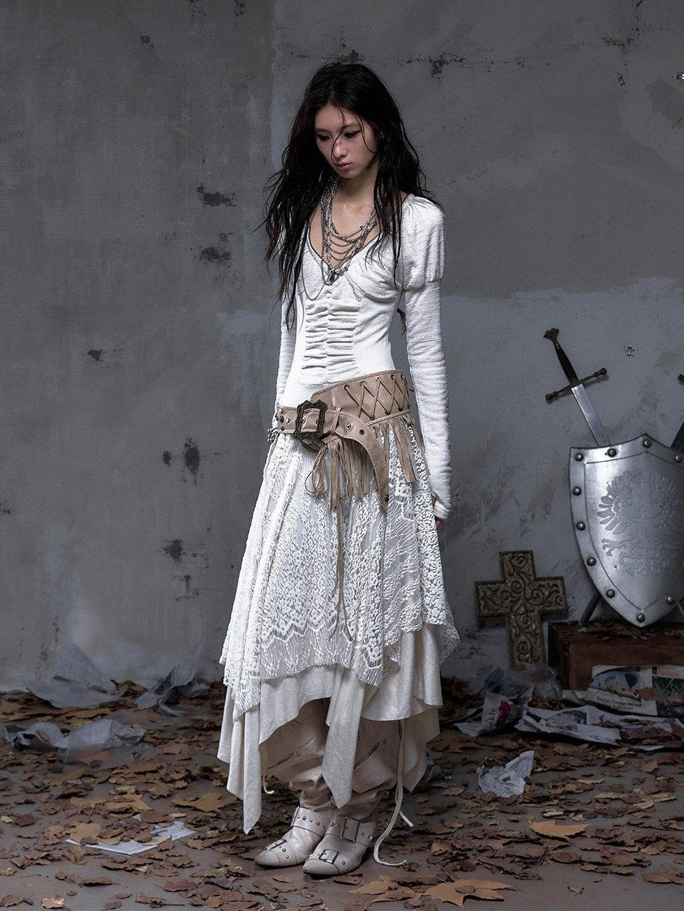 NO ROMANCE Palace Puff Sleeve V-neck Lace Knit Women&