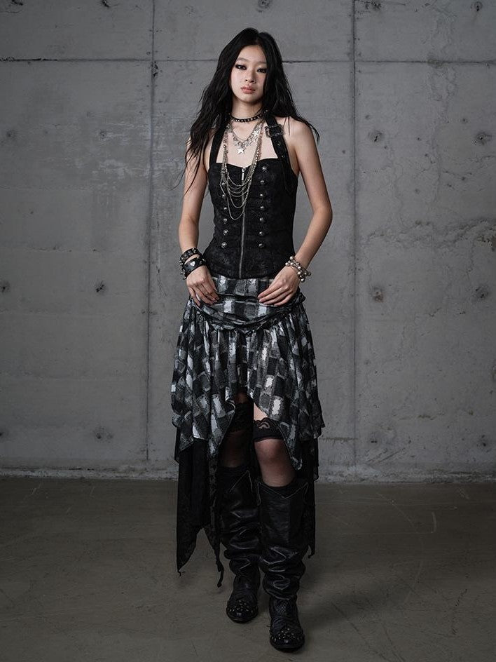 NO ROMANCE Plaid Velvet Irregular Court Style Women&