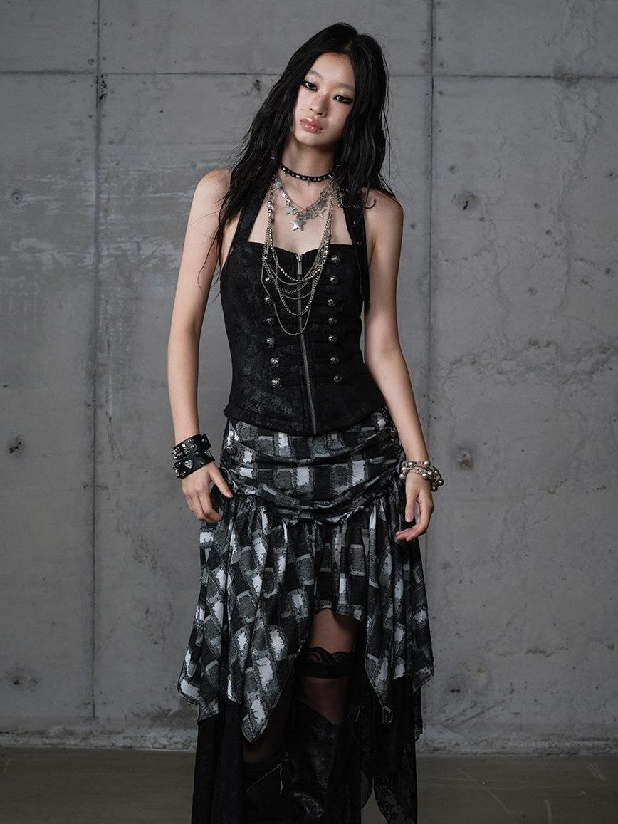 NO ROMANCE Plaid Velvet Irregular Court Style Women&