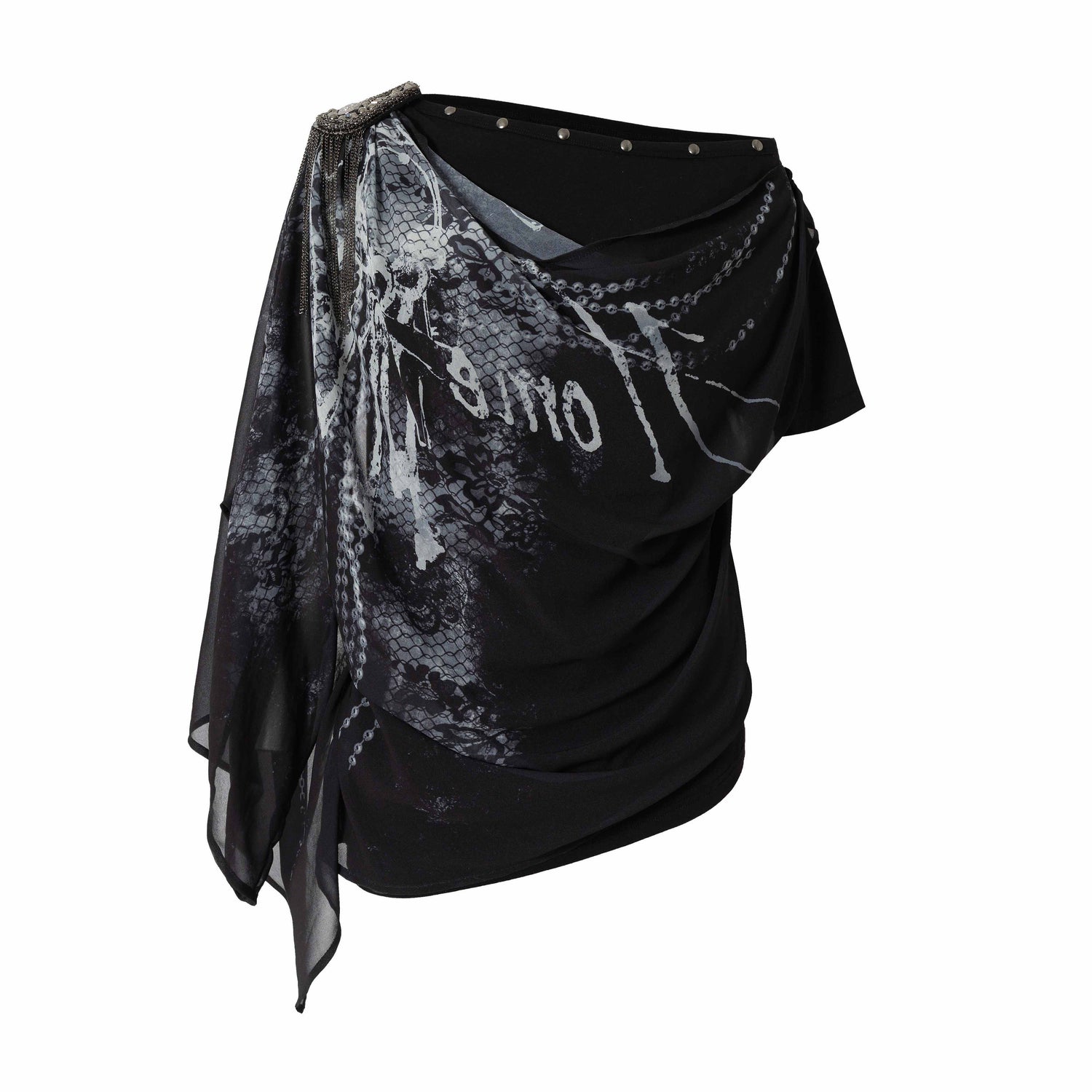 NO_ROMANCE_Print_Drape_One_Shoulder_Faux_Layered_Women&