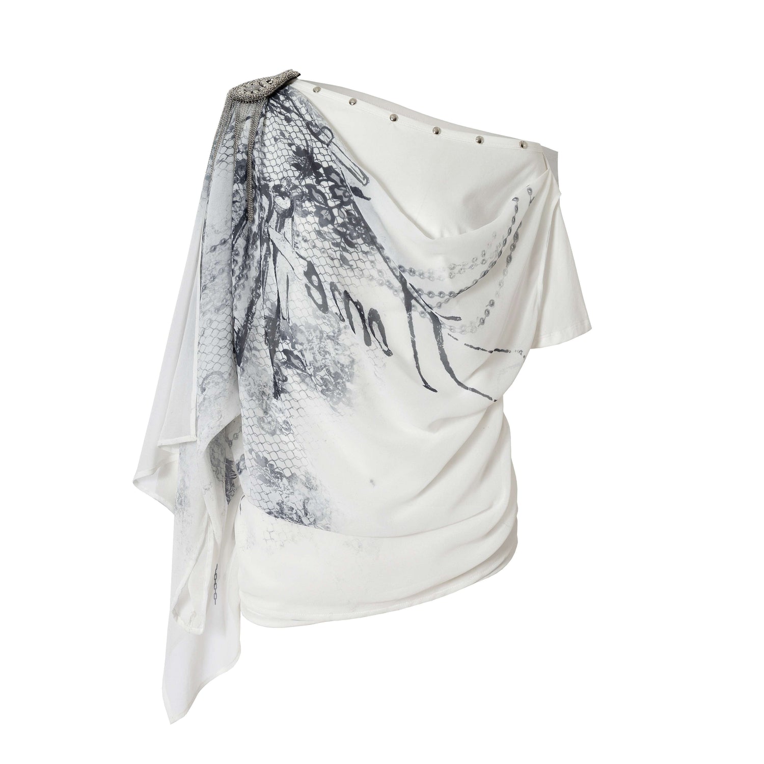 NO_ROMANCE_Print_Drape_One_Shoulder_Faux_Layered_Women&