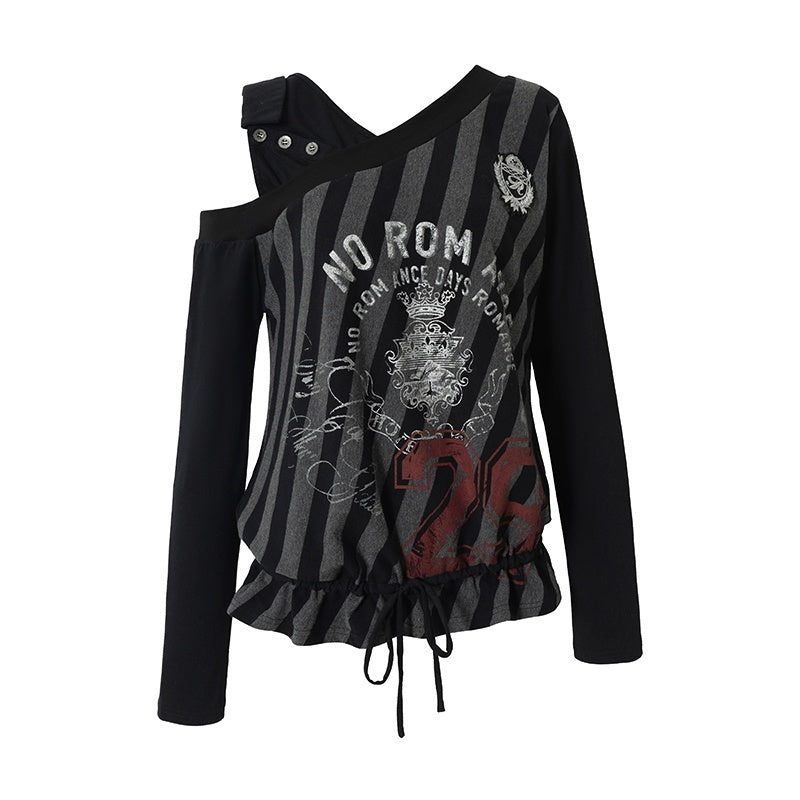 NO_ROMANCE_Print_One_Shoulder_Drawstring_Loose_Women&
