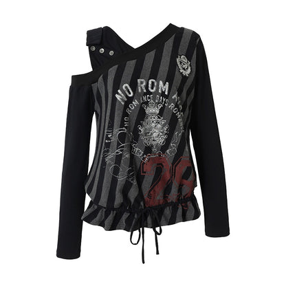 NO_ROMANCE_Print_One_Shoulder_Drawstring_Loose_Women&