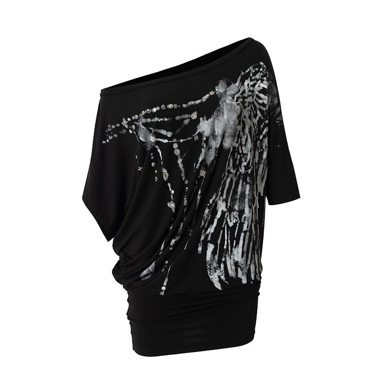 NO_ROMANCE_Printed_Asymmetrical_Batwing_Bodycon_Women&
