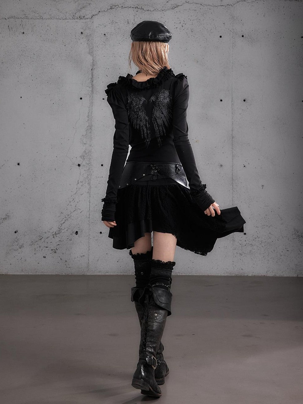 NO ROMANCE Printed Lace Trim Asymmetric Women&
