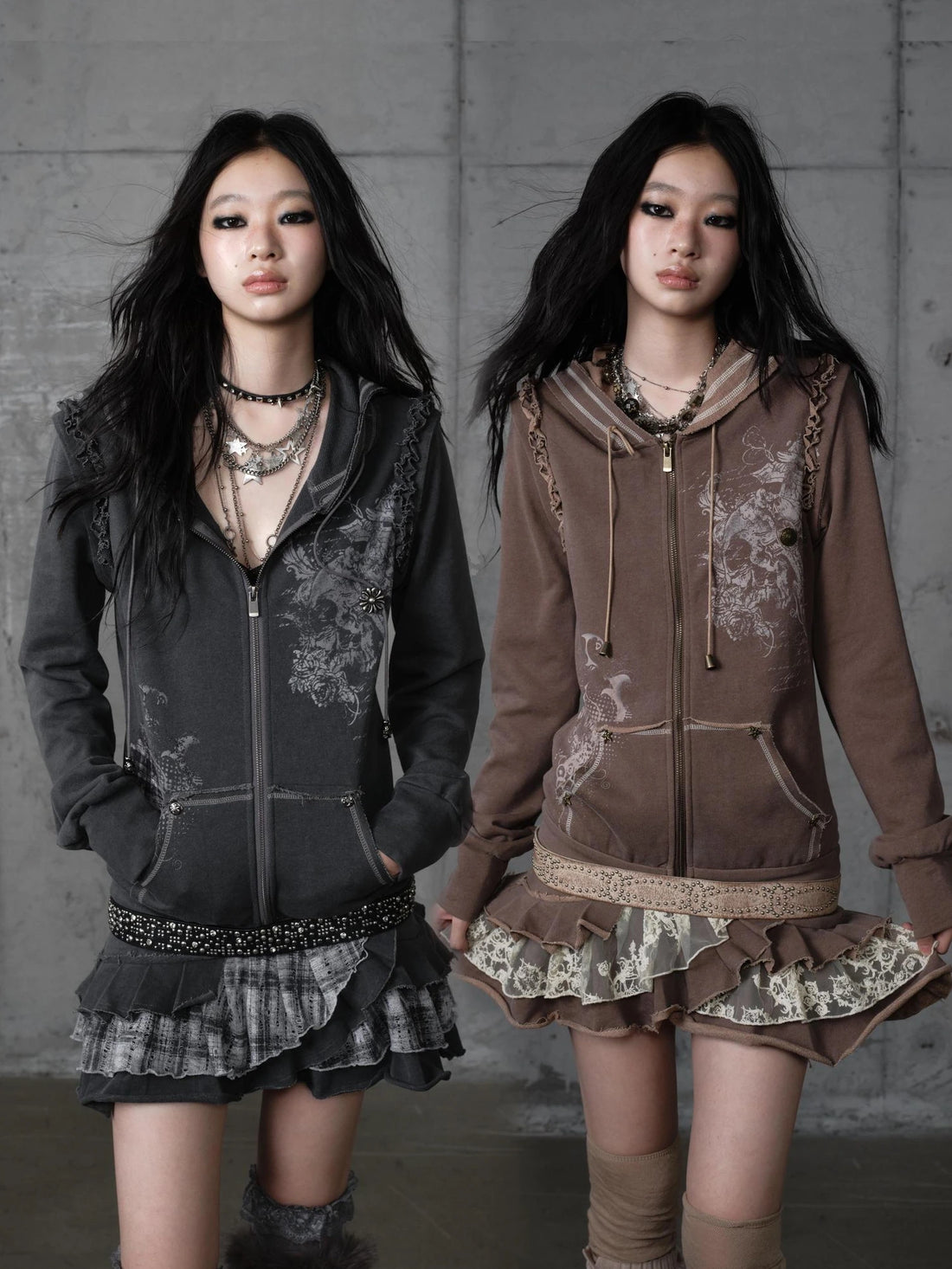 NO ROMANCE Printed Vintage Y2K Hooded Loose Fit Long Sleeve Women Travel Dresses