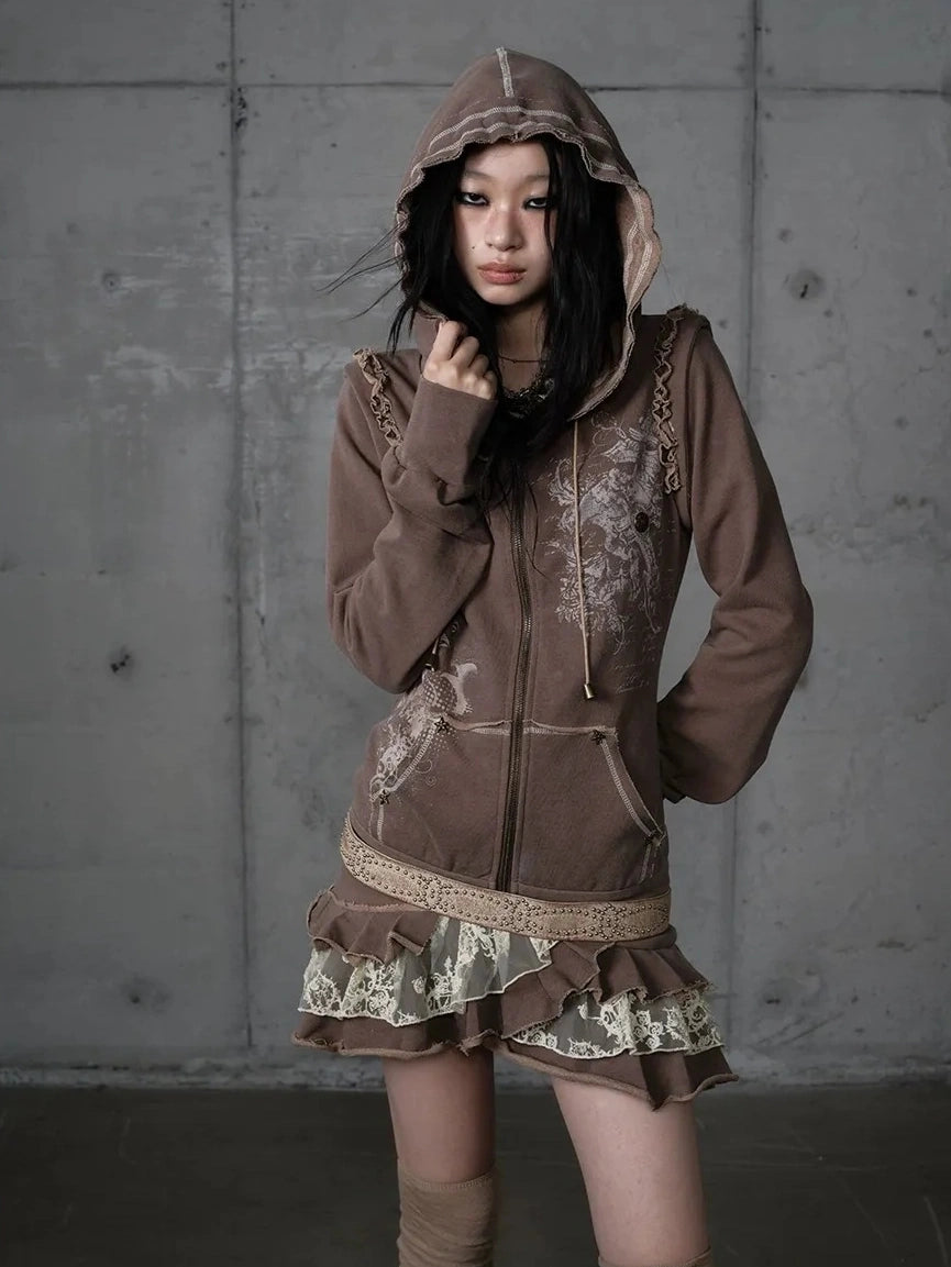 NO ROMANCE Printed Vintage Y2K Hooded Loose Fit Long Sleeve Women Travel Dresses MISSTT NO ROMANCE Printed Vintage Y2K Hooded Loose Fit Long Sleeve Women Travel Dresses MISSTT