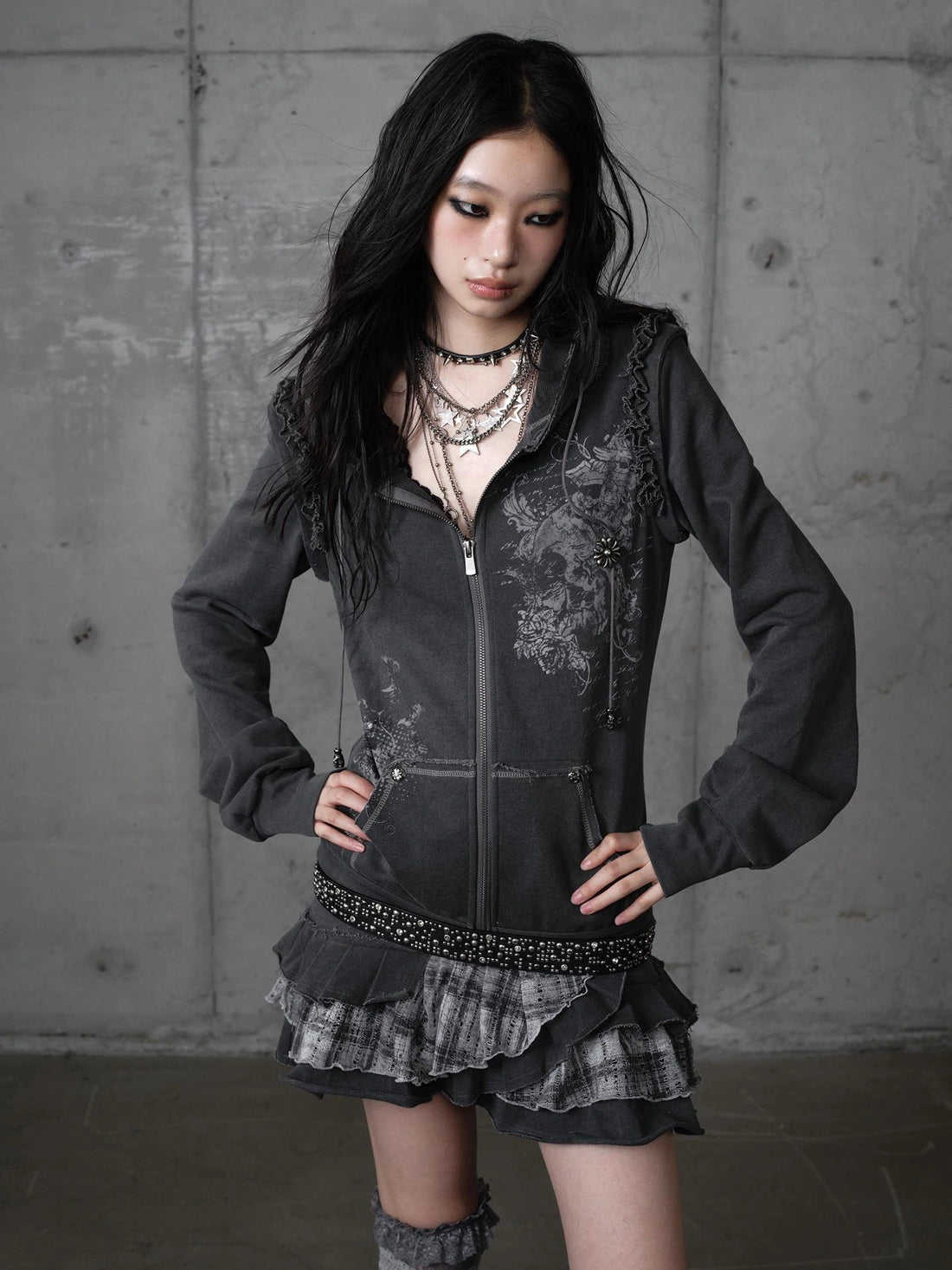 NO ROMANCE Printed Vintage Y2K Hooded Loose Fit Long Sleeve Women Travel Dresses