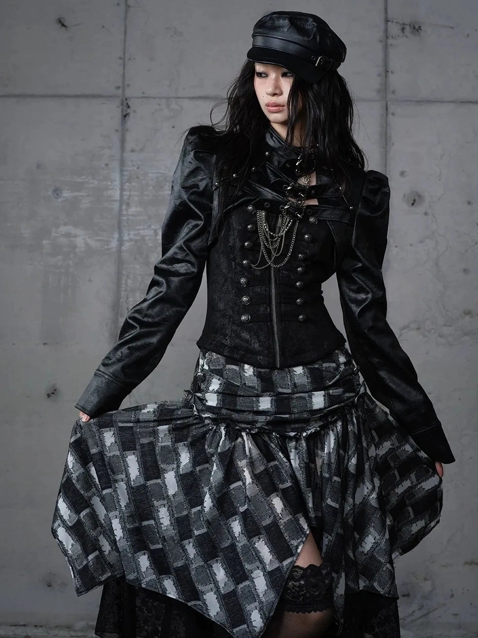 NO ROMANCE Pu Leather Cropped Punk Style Stand Collar Snap Button Women Moto Jacket