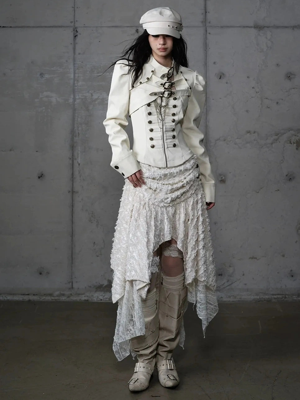 NO ROMANCE Pu Leather Cropped Punk Style Stand Collar Snap Button Women Moto Jacket