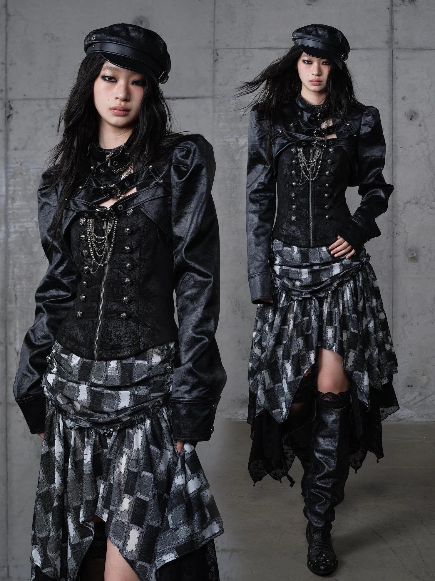 NO ROMANCE Pu Leather Cropped Punk Style Stand Collar Snap Button Women Moto Jacket