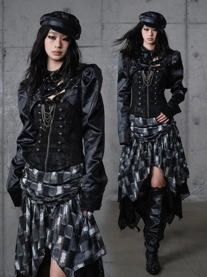 NO ROMANCE Pu Leather Cropped Punk Style Stand Collar Snap Button Women Moto Jacket