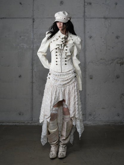 NO ROMANCE Pu Leather Cropped Punk Style Stand Collar Snap Button Women Moto Jacket