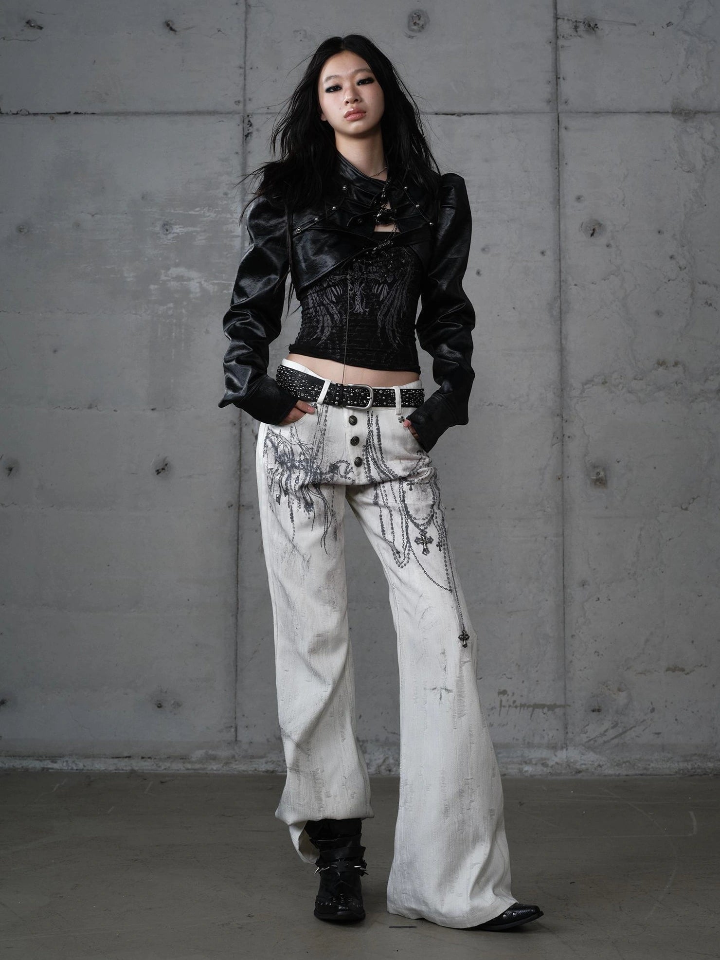 NO ROMANCE Pu Leather Cropped Punk Style Stand Collar Snap Button Women Moto Jacket