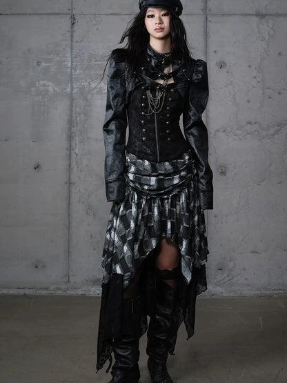 NO ROMANCE Pu Leather Cropped Punk Style Stand Collar Snap Button Women Moto Jacket