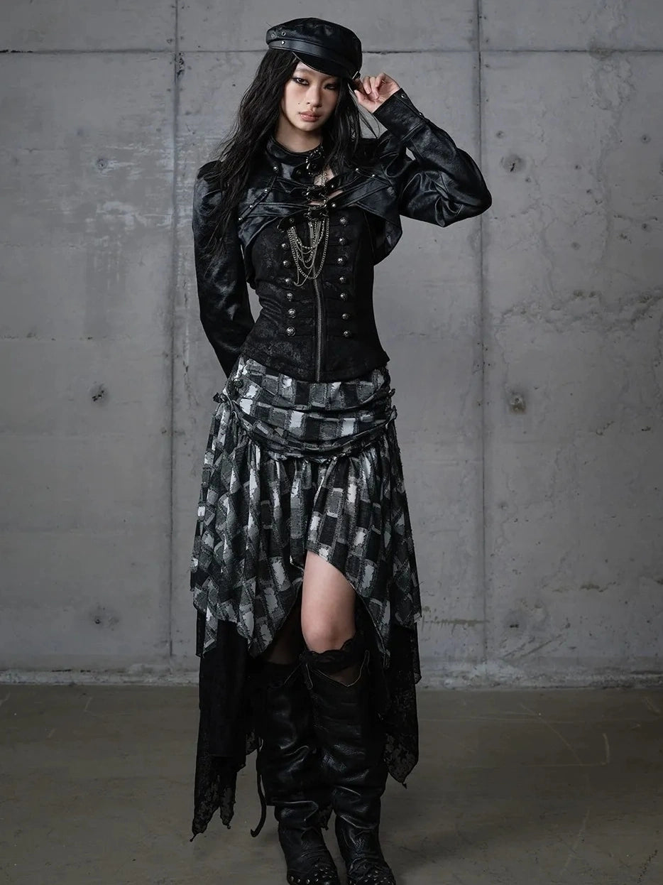 NO ROMANCE Pu Leather Cropped Punk Style Stand Collar Snap Button Women Moto Jacket