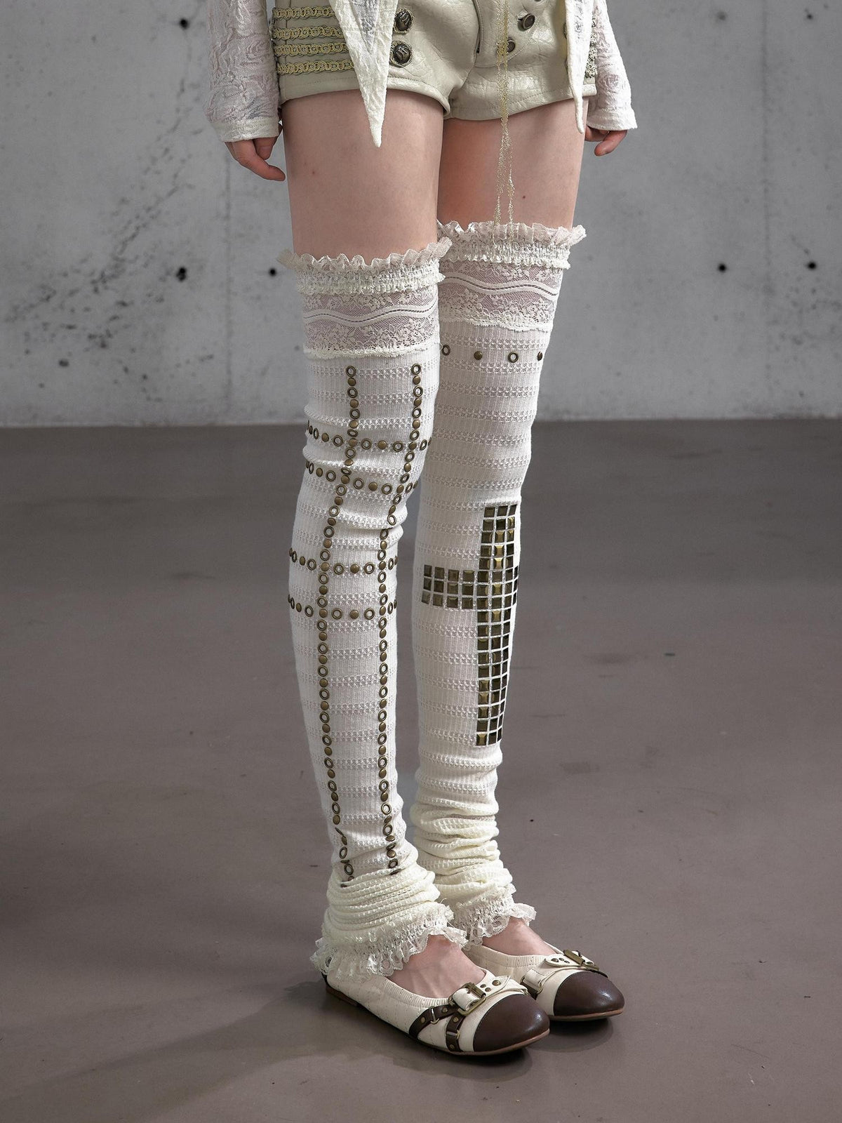 NO ROMANCE Punk Lace Knit Rhinestone Slim Stretch Women&