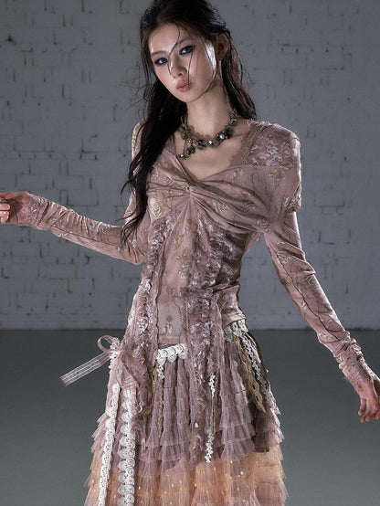 NO ROMANCE Punk Lace Twist Knot One Shoulder Hooded Women&