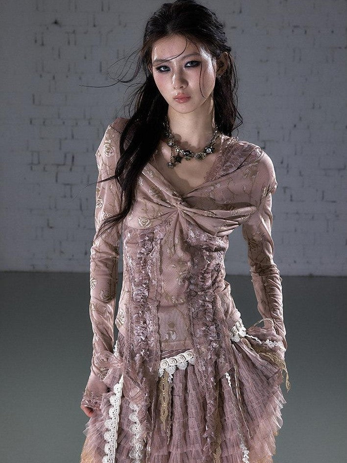 NO ROMANCE Punk Lace Twist Knot One Shoulder Hooded Women&