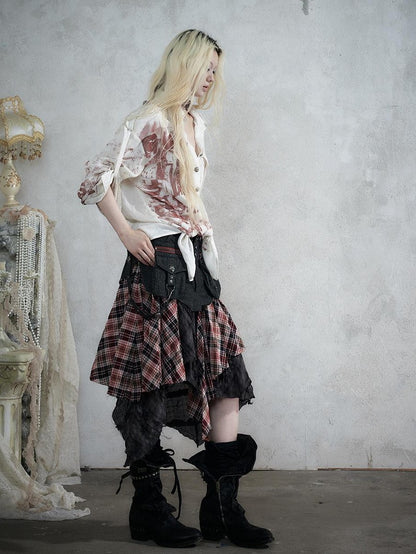 NO ROMANCE Punk Print Patchwork Long Sleeve Lyocell Women&