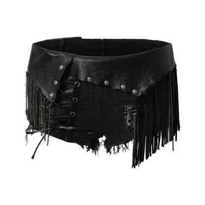 NO_ROMANCE_Punk_Rock_Chain_Tassel_Leather_Patch_Lace_Up_Low_Waist_Women&