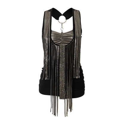 NO_ROMANCE_Punk_Sequins_Tassel_Rhinestone_Chain_Faux_Two_Piece_Women&