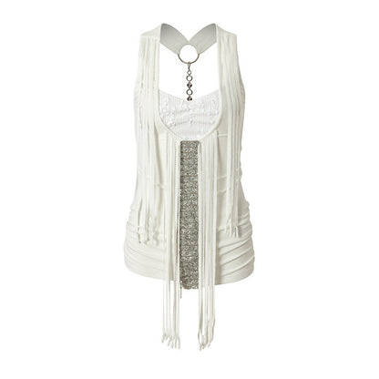 NO_ROMANCE_Punk_Sequins_Tassel_Rhinestone_Chain_Faux_Two_Piece_Women&